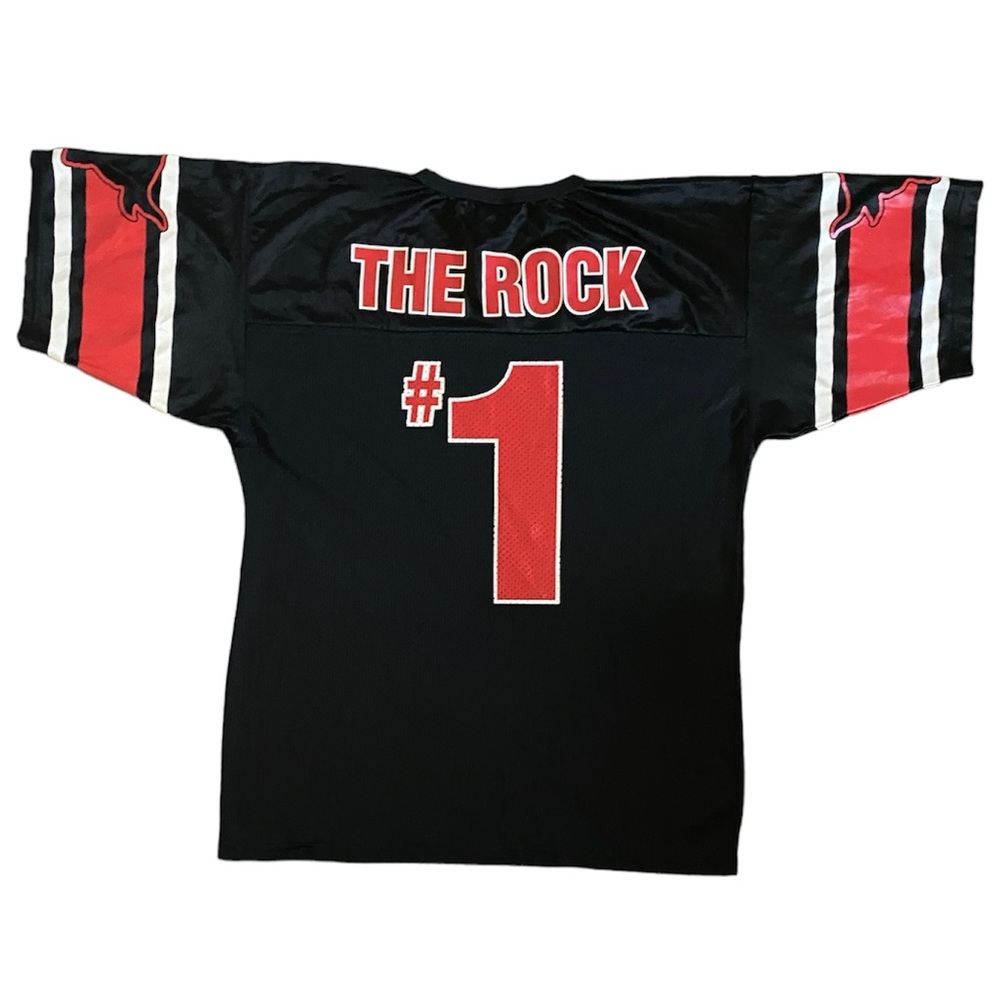 Men Vintage WWF WWE Dwayne The Rock Johnson #1 Black Red Football Jersey